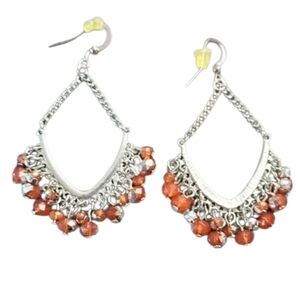 Silvertone and Orange Beaded Earrings